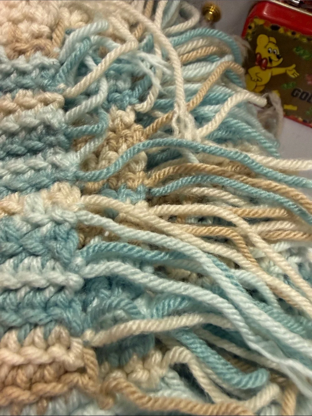 Handwoven Cream & Light Blue Striped Throw Blanket